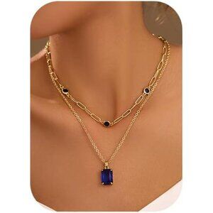 Gold Layered Pendant Necklace for Women 14K Gold Plated Crystal Rhinestone Choke